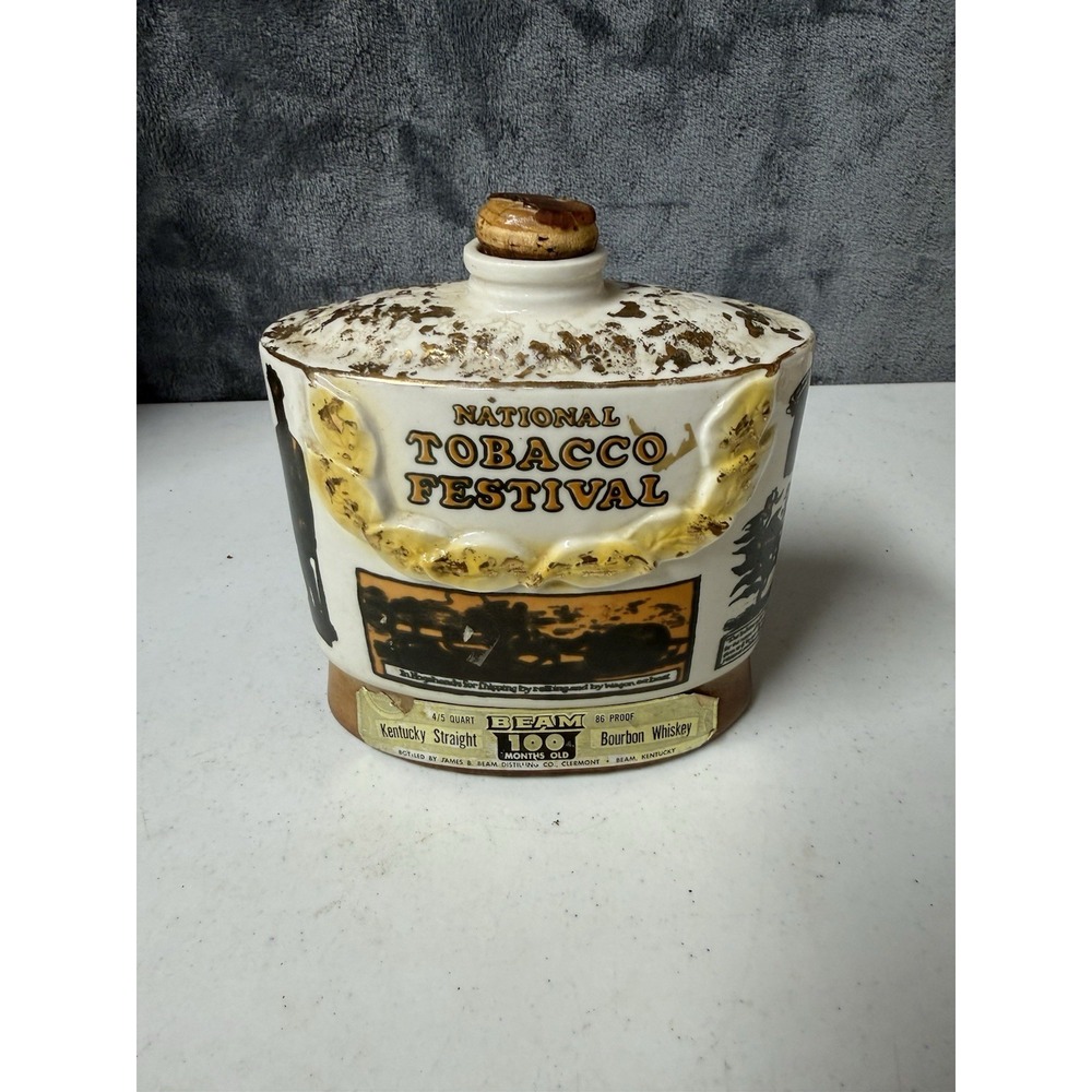 1973 Jim Beam Whiskey Decanter Bottle National Tobacco Festival Empty With Lid